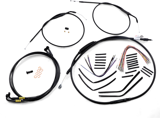 BURLY BRAND Complete Black Vinyl Handlebar Cable/Line Kit for Ape Hangers - 14" - '96-'05 FXD B30-1193