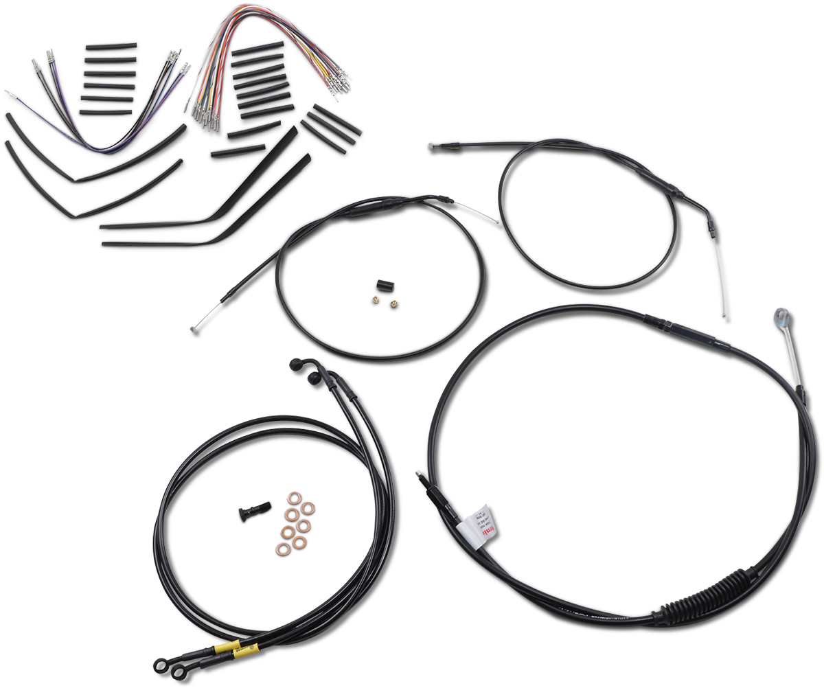 BURLY BRAND Complete Black Vinyl Handlebar Cable/Line Kit for Ape Hangers - 14" - '08-'11 FXDF B30-1198