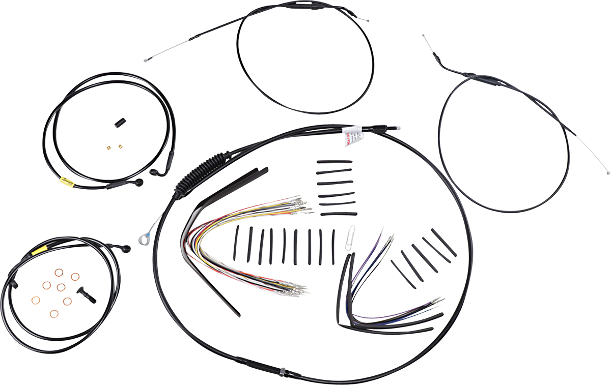 BURLY BRAND Complete Black Vinyl Handlebar Cable/Line Kit for Ape Hangers - 16" - '08-'11 FXDF B30-1199