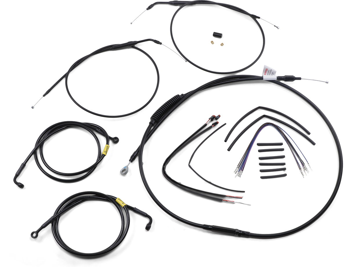 BURLY BRAND Complete Black Vinyl Handlebar Cable/Line Kit for Ape Hangers - 14" - '12-'17 FXD B30-1203