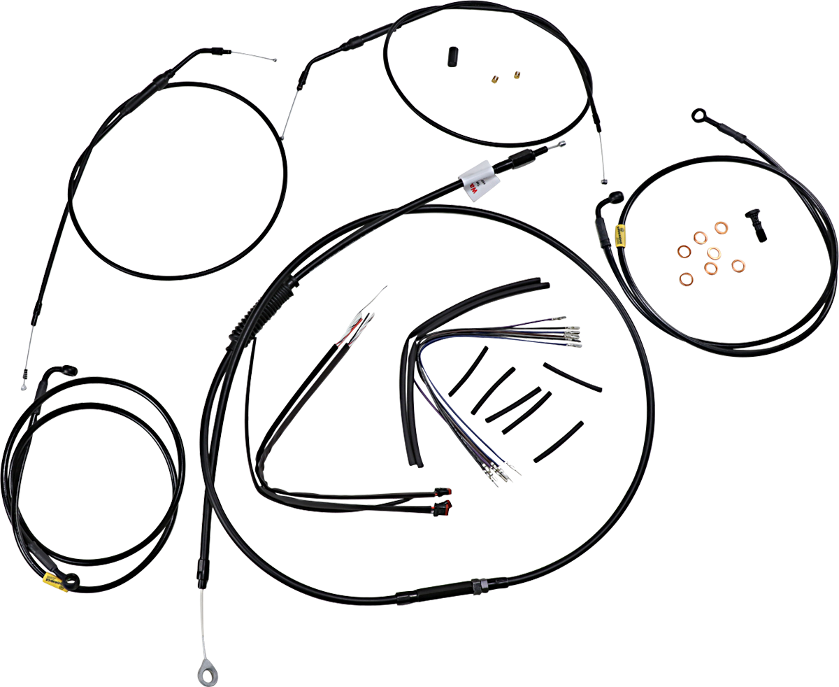 BURLY BRAND Complete Black Vinyl Handlebar Cable/Line Kit for Ape Hangers - 16" - '12-'17 FXD B30-1204