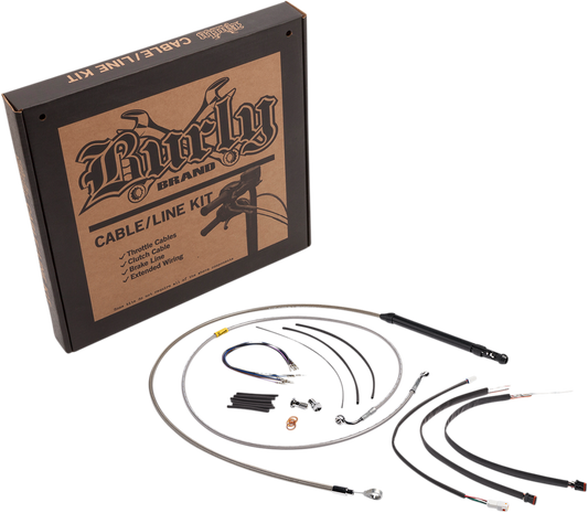 BURLY BRAND Handlebar Cable/Brake Line Kit for Burly Ape Handlebars - 14" Gorilla - FLSL - Stainless B30-1249