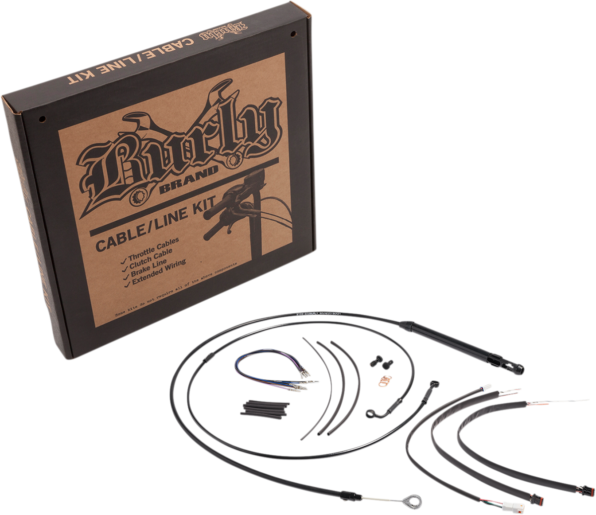 BURLY BRAND Complete Black Vinyl Handlebar Cable/Line Kit for Ape Hangers - 12" - '18-'24 Softail B30-1254
