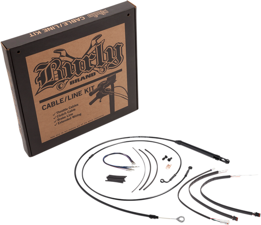 BURLY BRAND Complete Black Vinyl Handlebar Cable/Line Kit for Ape Hangers - 16" - '18-'24 Softail B30-1256
