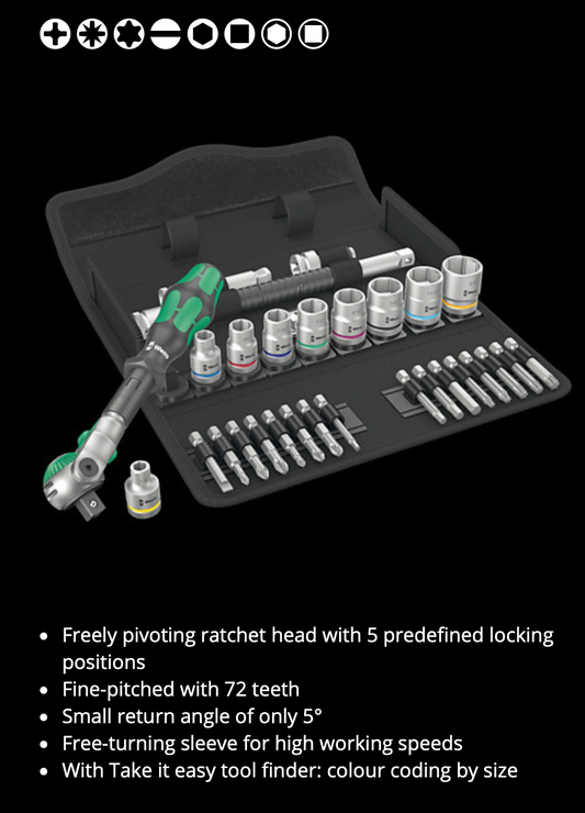WERA 8100 SB 9 Zyklop Speed Ratchet Set, 3/8" drive, imperial, 29 pieces