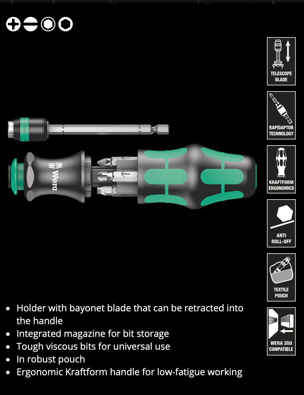 WERA Kraftform Kompakt 25 with pouch, 7 pieces