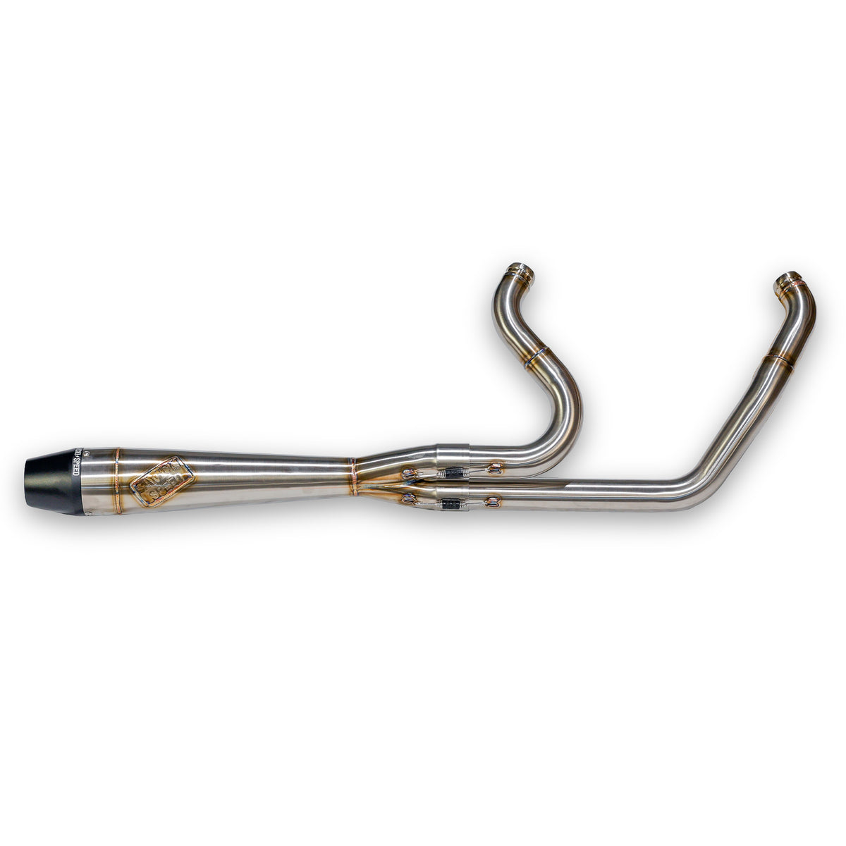 Sawicki Speed 930-02624 M8 Softail Mid-Length Exhaust, Brushed Stainless Steel with Black End Cap