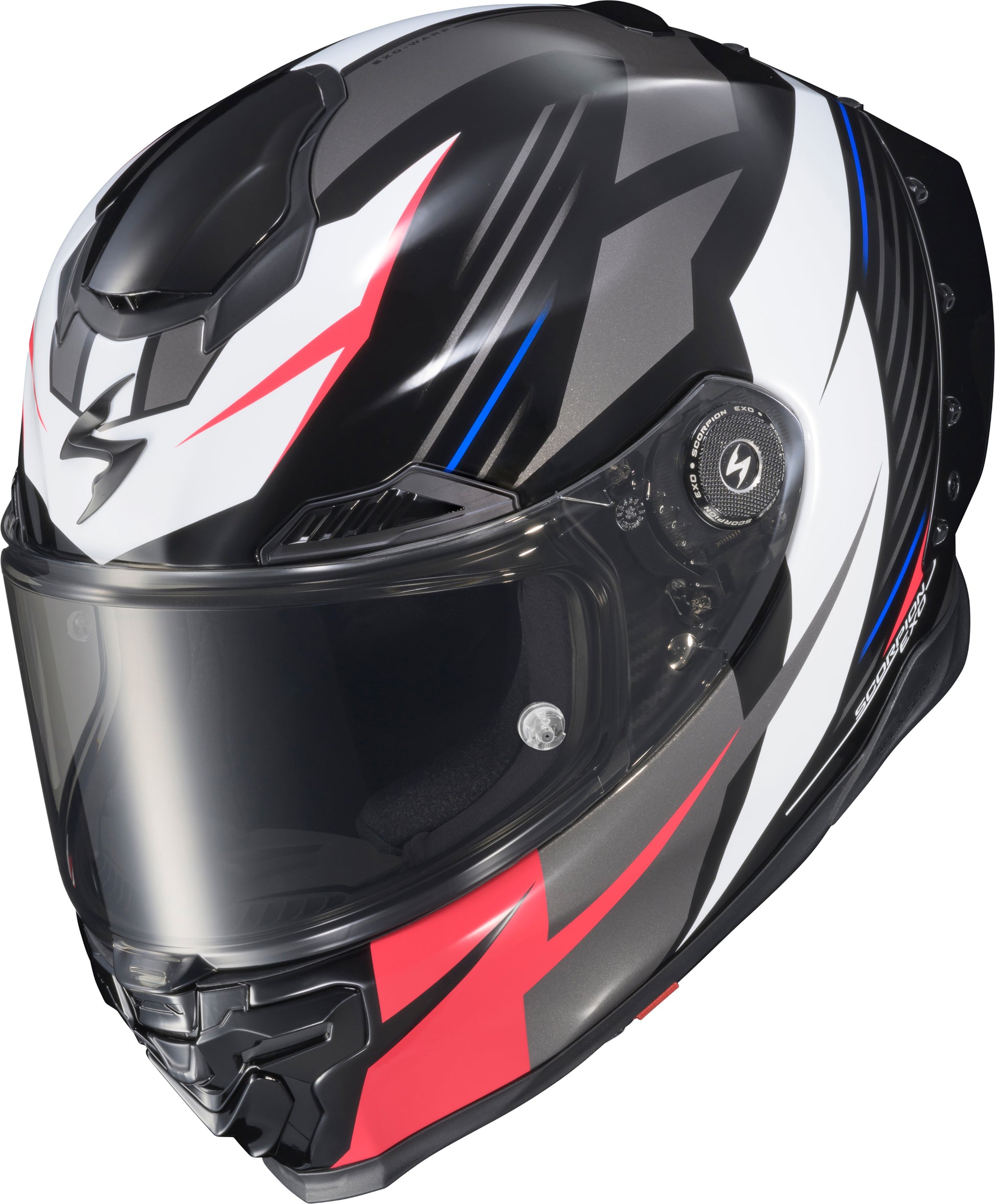 Scorpion EXO Apex Exo Warp Full Face Helmet Dilithium Black/Red/White/Blue Small (Part #WAR-3003)
