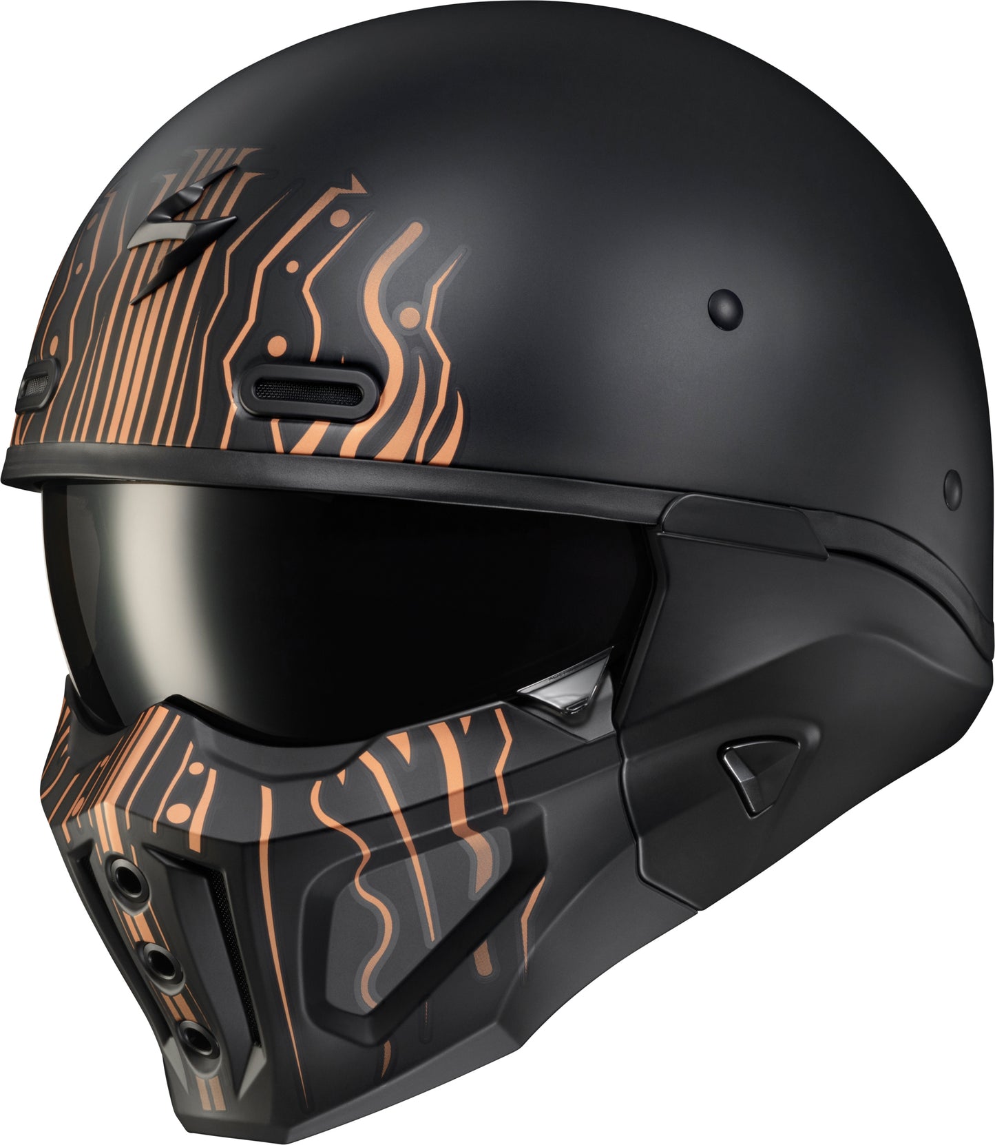 Scorpion EXO Covert X Open Face Helmet Tribe Matte Black and Copper (Part #COX-2114)