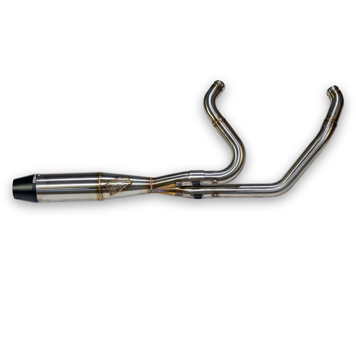 Sawicki 930-02604 M8 Flat Mid-Length Exhaust with Brushed Stainless Steel Finish and Black End Cap
