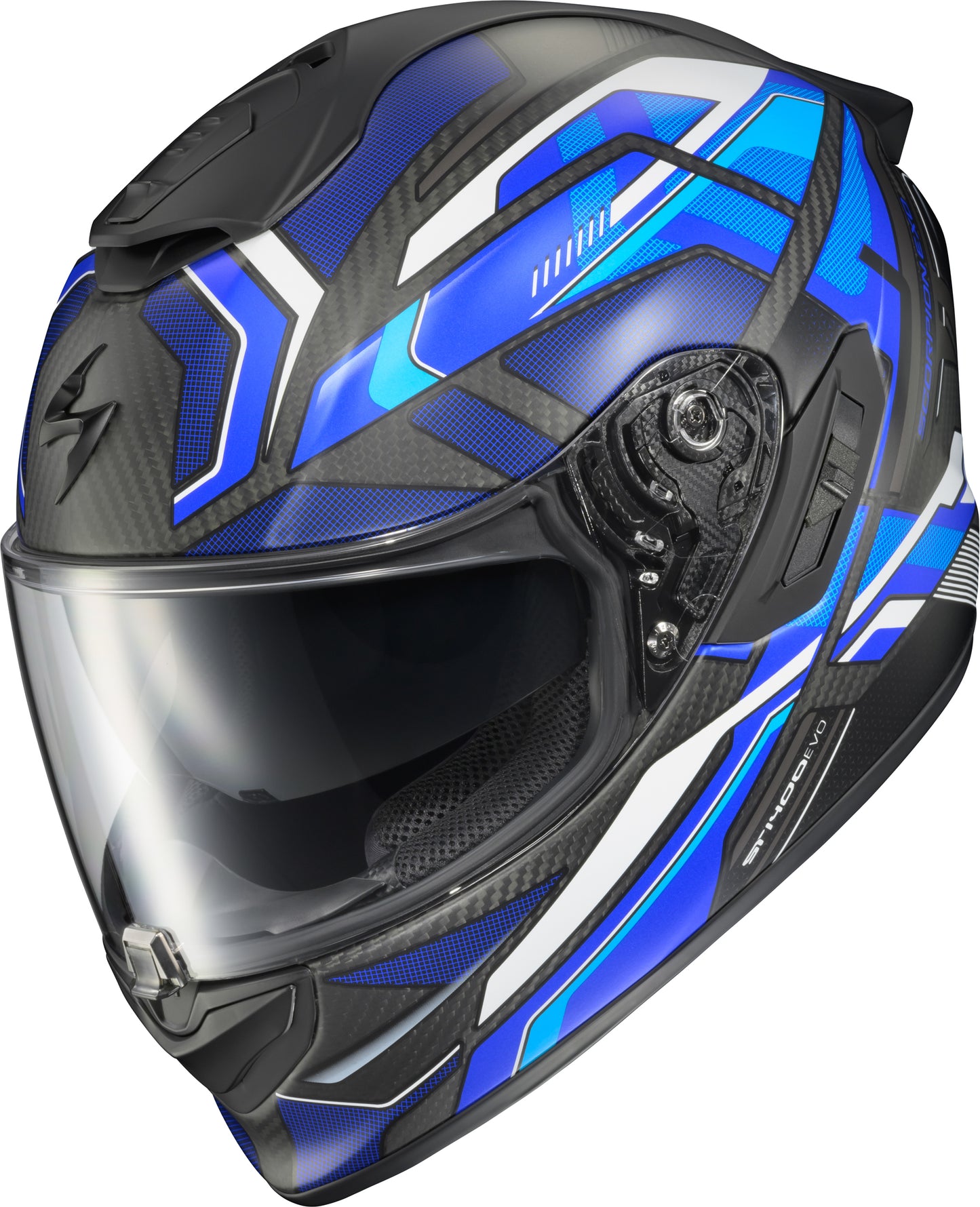 Scorpion EXO-1400 EVO Carbon Helmet Hex Matte Blue with Everclear Sun Visor and Advanced Ventilation