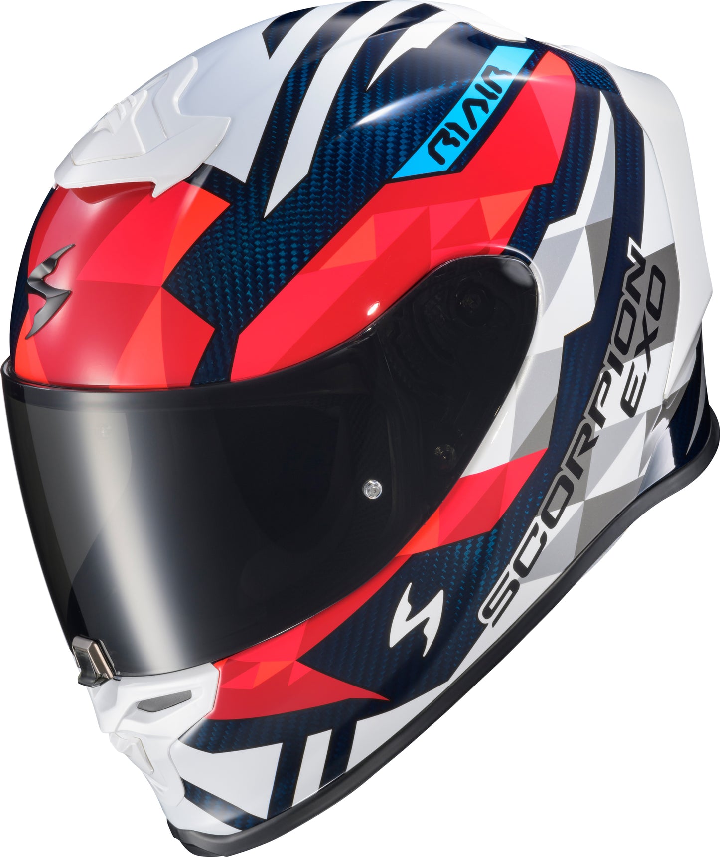 Scorpion EXO R1 Air Full Face Helmet Carbon Rastor Red/White/Blue Medium