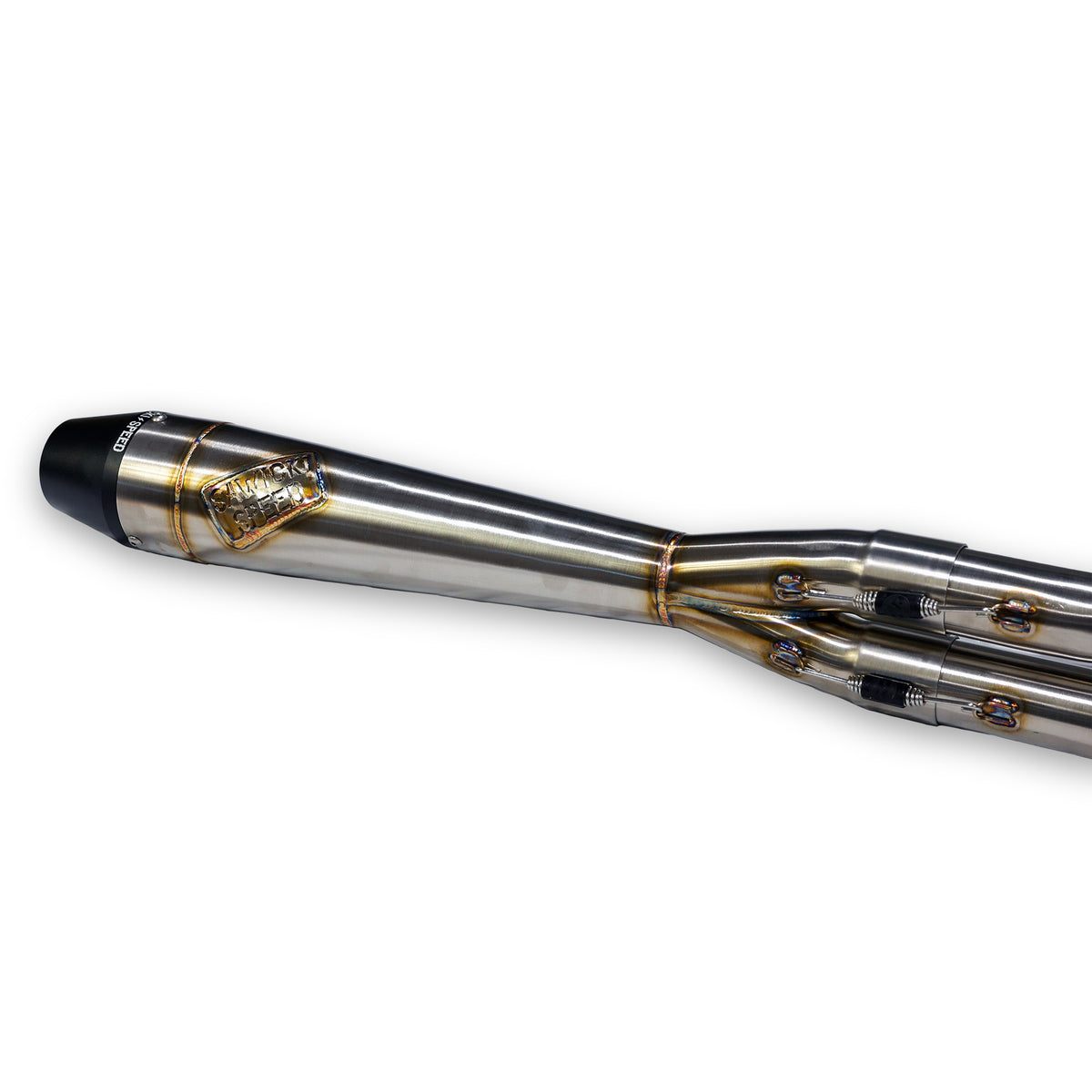 Sawicki Speed 930-02624 M8 Softail Mid-Length Exhaust, Brushed Stainless Steel with Black End Cap