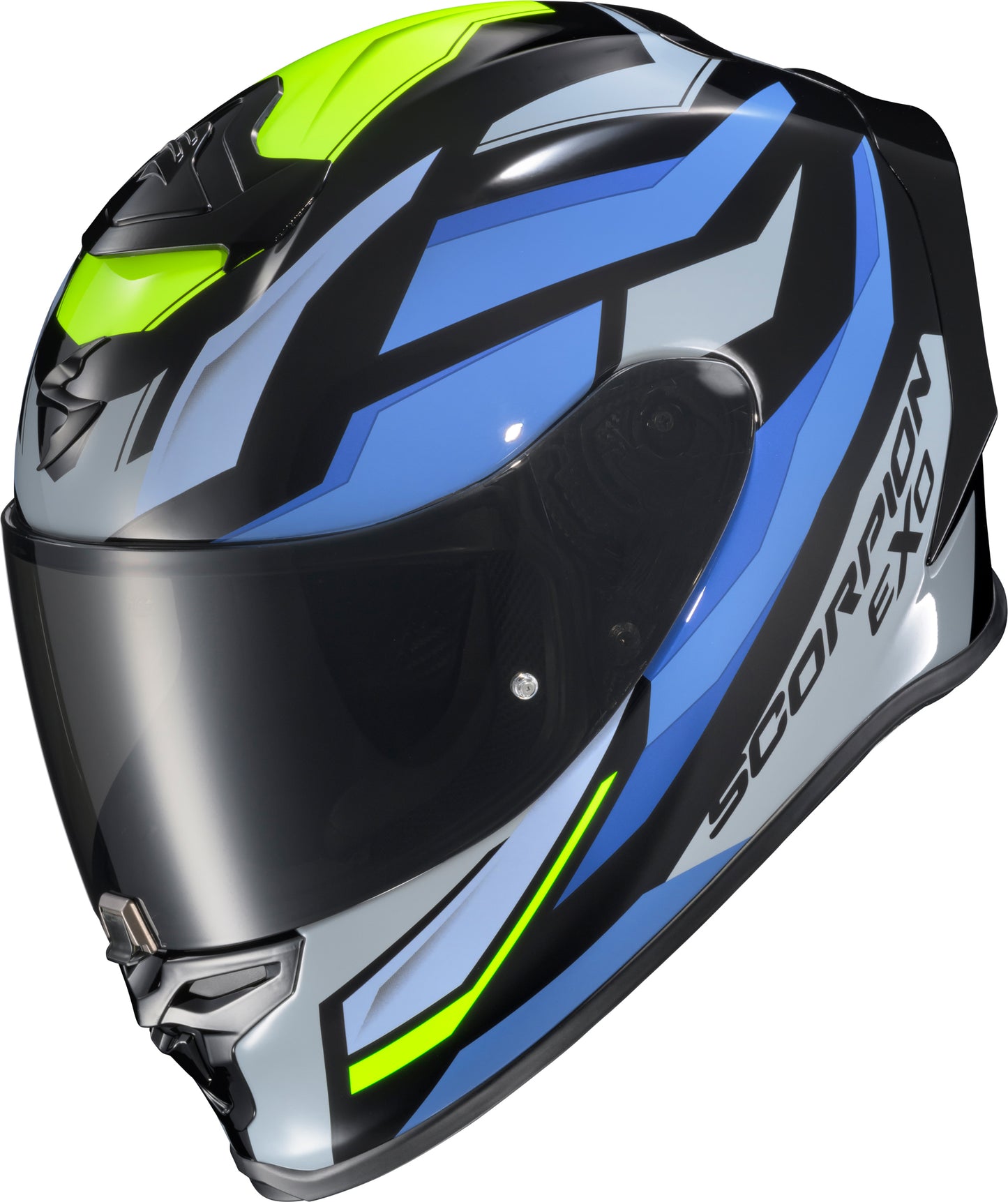 Scorpion EXO R1 Air Full Face Helmet Raven Black/Blue/Hi Viz Sm - Motorcycle Racing Helmet with Advanced Ventilation and Impact Protection
