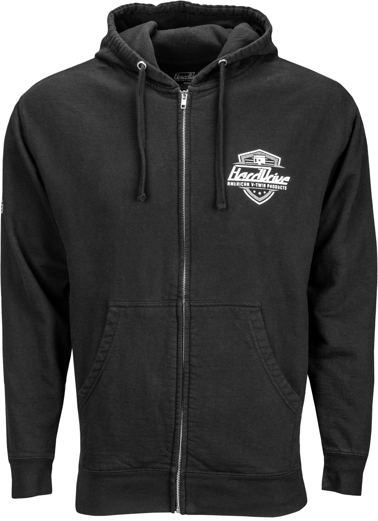 HARDDRIVE Shield Hoodie Black/White XL – Comfortable Preshrunk Zip-Up Sweatshirt
