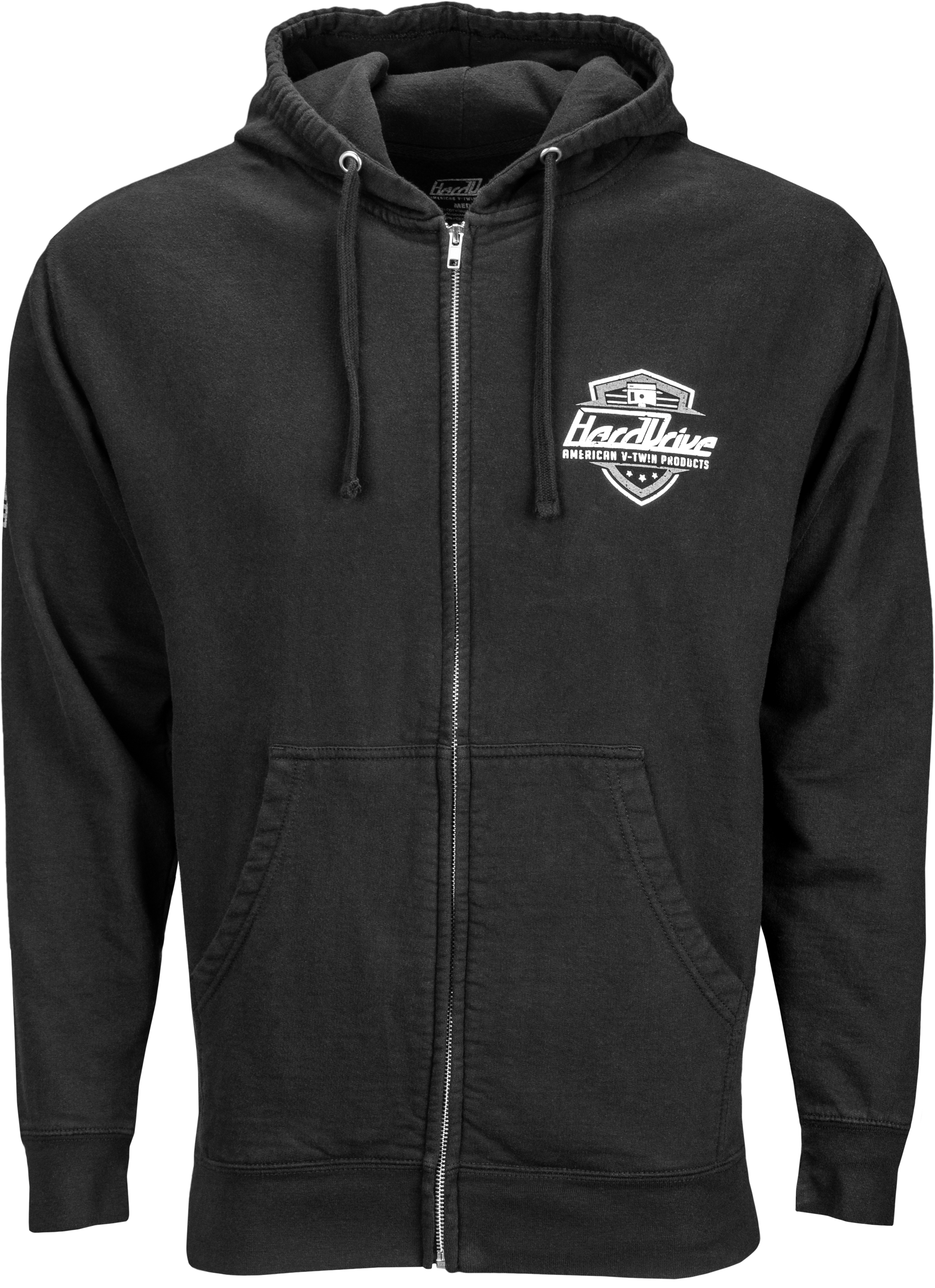HARDDRIVE Shield Hoodie Black/White Medium - Comfortable Preshrunk Zip-Up Sweatshirt