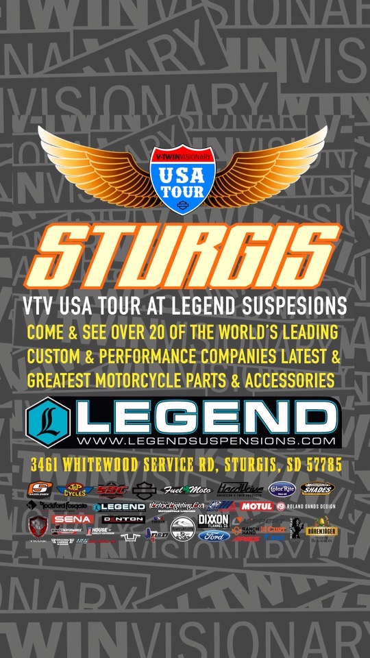 v-twin visionary usa tour at legends suspension sturgis flyer